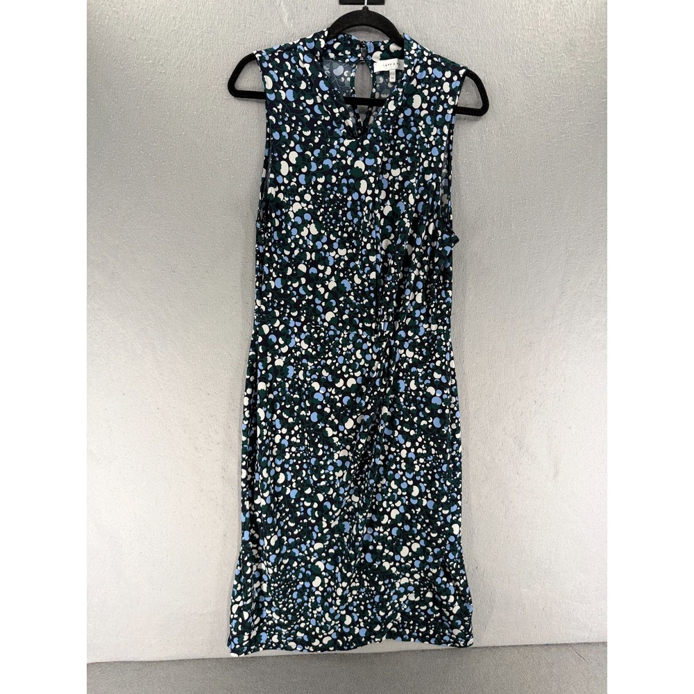 Lark & Ro Faux Wrap Dress Womens 14 Blue Green Abstract Print Midi Office Modest